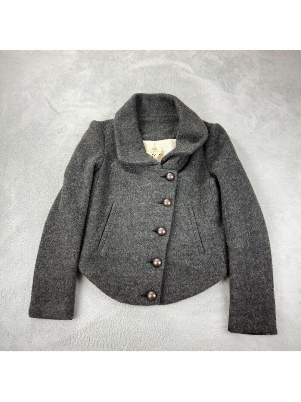 Evisu NWT Women's Size 2 US Wool Blend Cropped Pea Coat Jacket